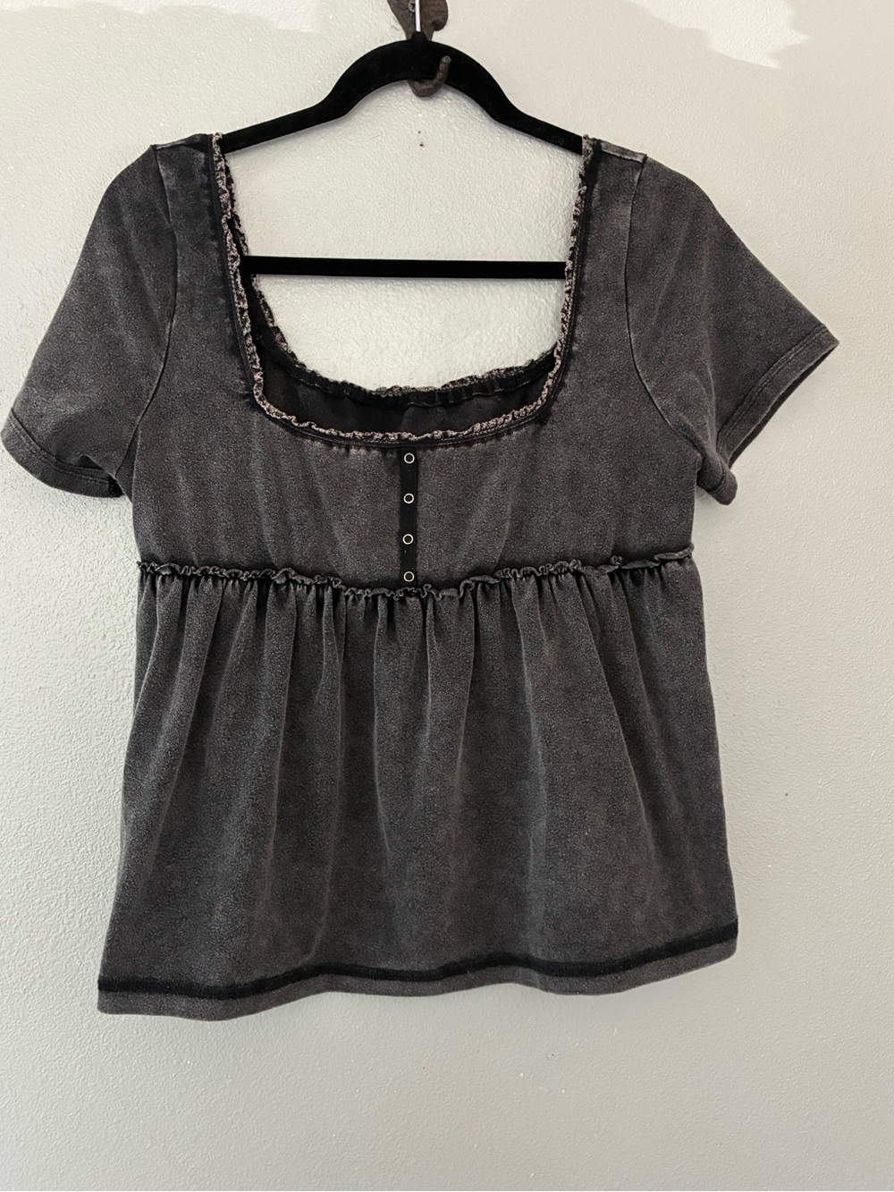 SHEIN Black Empire Waist Babydoll Top Square Neck Soft Grunge Women’s L